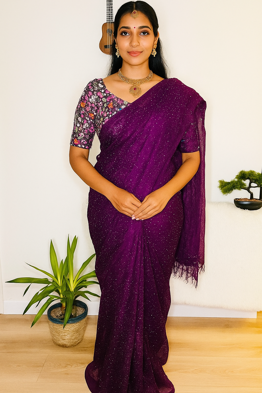 Soft net saree with digital print blouse