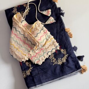 premium chanderi silk saree with pure khadi embroidered stitched blouse piece copy