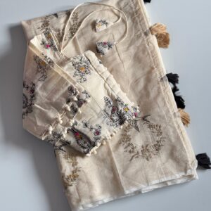 premium chanderi silk saree with pure khadi embroidered stitched blouse piece copy